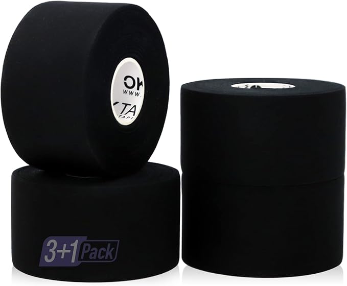 OK TAPE Athletic Sports Tape(4 Packs) - 45ft Per Roll Very Strong Tape for Athlete & Sport Trainers & First Aid Injury Wrap, Perfect for Fingers Ankles Wrist on Bat, Hockey Stick - Black