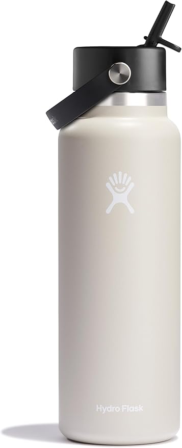 Hydro Flask Water Bottle - Insulated Stainless Steel - Wide Mouth Flex Straw Lid, Non Spill, Leakproof and Refillable in 40 Oz Oat