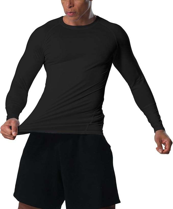 Men's Long Sleeve Compression Shirts Athletic Sport Undershirts Tight Base Layer Tops Rash Guard Workout Running Gym