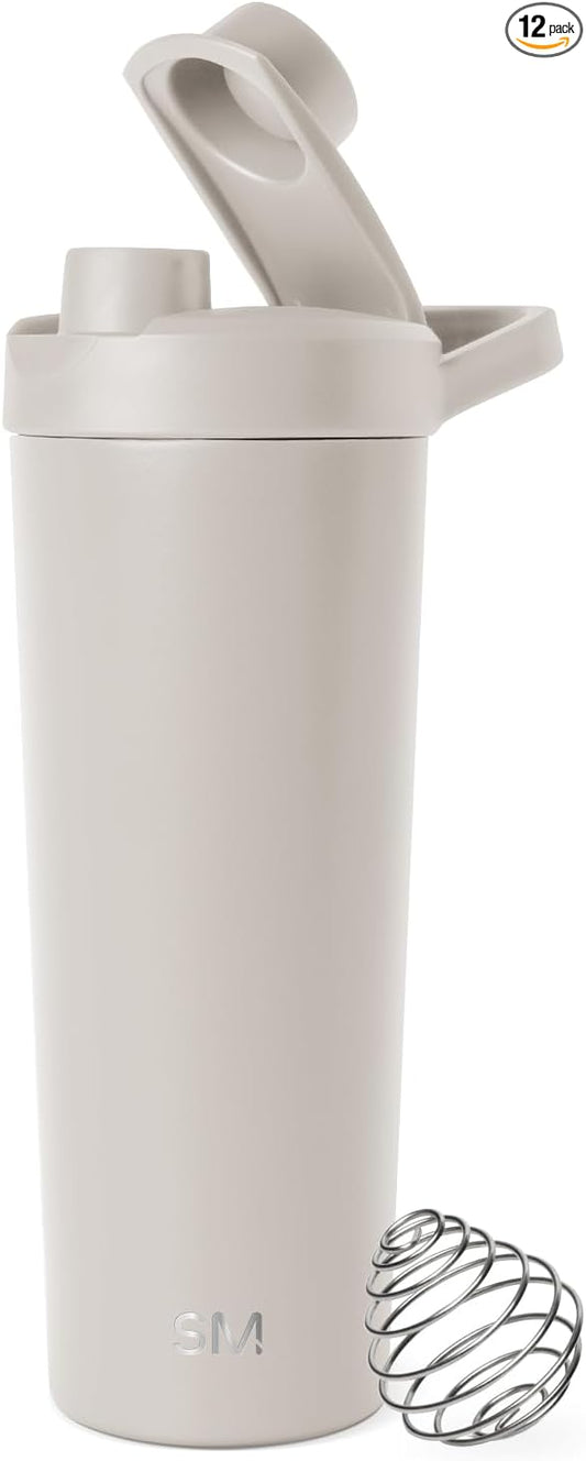 Simple Modern Stainless Steel Shaker Bottle with Ball 24oz | Metal Insulated Cup for Protein Mixes, Shakes and Pre Workout | Rally Collection | Almond Birch (Pack of 12)