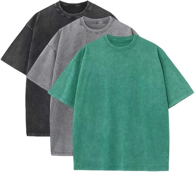 3 Pcs Men's Oversized Heavy Cotton Summer T-Shirts Vintage Tee Loose Fit Short Sleeve Casual Tshirts for Men Women