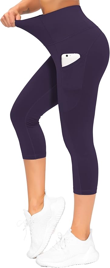 THE GYM PEOPLE Thick High Waist Capris Yoga Pants with Pockets, Tummy Control Workout Running Yoga Leggings for Women