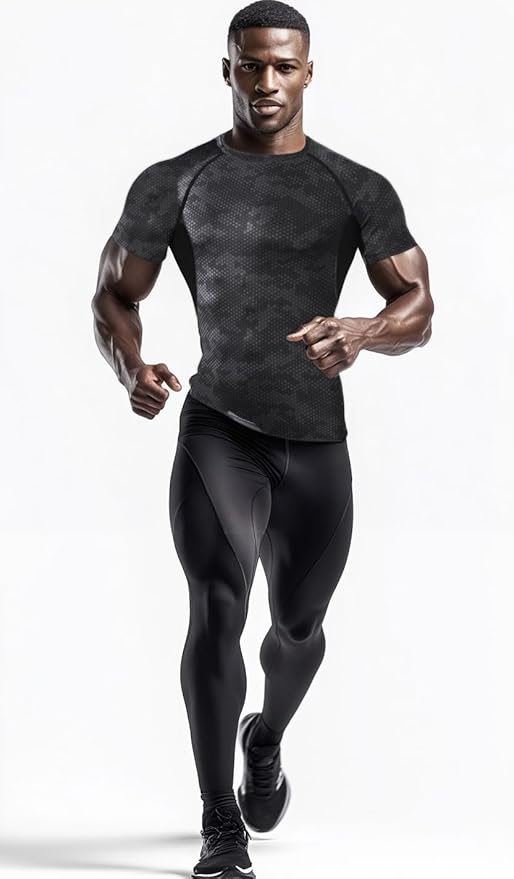 Audoc Compression Shirt Men 3 Pack Quick-Dry Athletic Baselayer 4-Way Stretch Moisture-Wicking Short Sleeve Workout Shirts