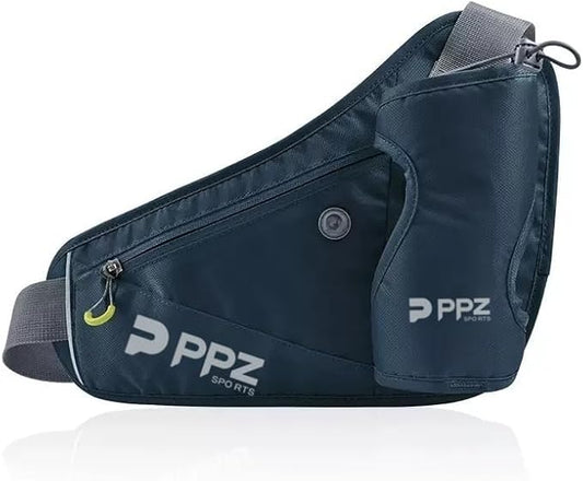 PPZ sports waist bag with bottle rack, waterproof, 2 pockets, adjustable belt - suitable for running, fitness, jogging and outdoor activities (blue)