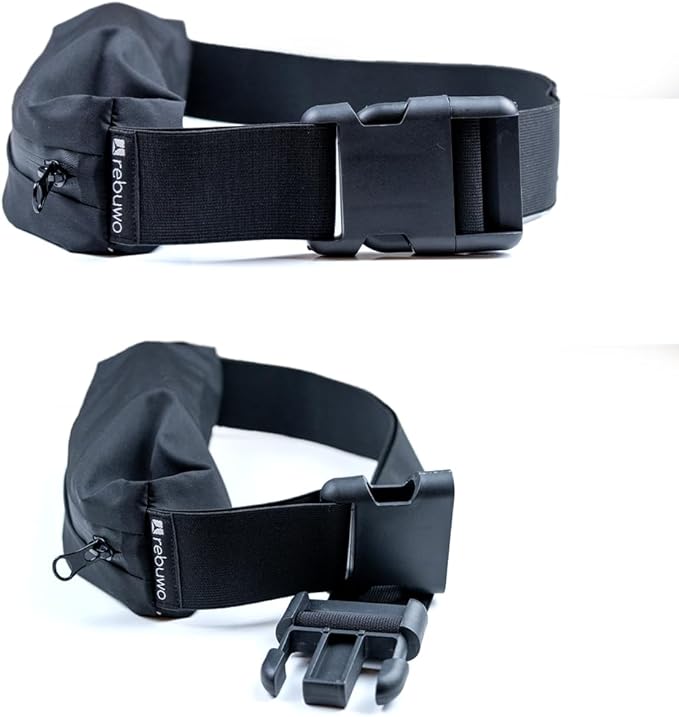 Rebuwo Running Belt – Adjustable Waist Pack Bag for Men & Women | Lightweight Fanny Pouch for Jogging, Hiking, Travel, Gym & Outdoor Fitness – Black