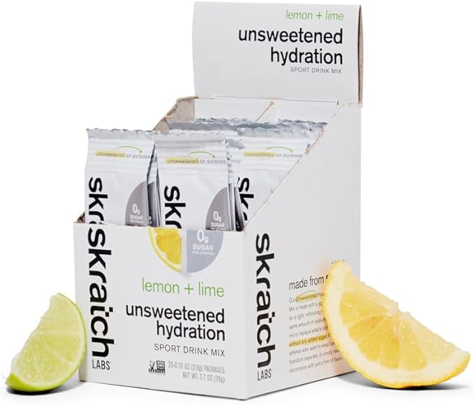 Skratch Labs Unsweetened Hydration Sport Drink Mix | Sugar Free | Electrolytes Booster | Lemon + Lime - 20 Servings | Non-GMO, Vegan, Kosher, Keto, Paleo