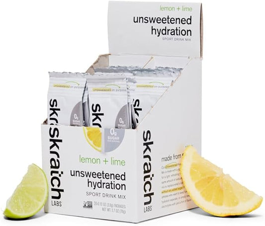 Skratch Labs Unsweetened Hydration Sport Drink Mix | Sugar Free | Electrolytes Booster | Lemon + Lime - 20 Servings | Non-GMO, Vegan, Kosher, Keto, Paleo