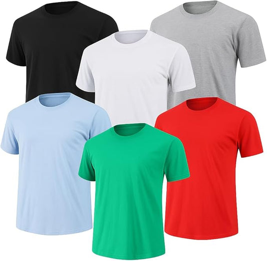 6-Pack Bulk Men’s T-Shirts – Soft Pre-Shrunk Premium Cotton, Short Sleeves, Reinforced Collar, Crew Neck, Casual Fit