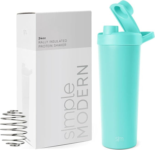 Simple Modern Stainless Steel Shaker Bottle with Ball 24oz | Metal Insulated Cup for Protein Mixes, Shakes and Pre Workout | Rally Collection | Ocean Water