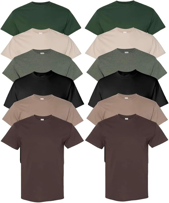 EVERYDAY TEES 12 Pack Mens Cotton Crew Neck Regular T-Shirts Bulk Short Sleeve Lightweight Tees Mix Colors