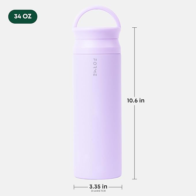 FORME - Shaker, 1 Liter Stainless Steel Protein Shaker, Double-Walled Vacuum Insulated Bottle, Silent & Leak-Proof Design, Keeps Drinks Cold for 12 Hours or Hot for 8 Hours (Lilac Purple)