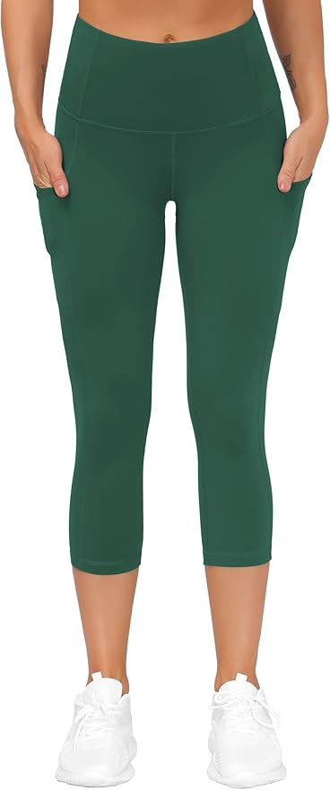 THE GYM PEOPLE Thick High Waist Capris Yoga Pants with Pockets, Tummy Control Workout Running Yoga Leggings for Women