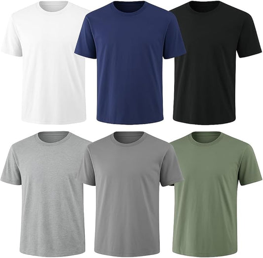 6-Pack Bulk Men’s T-Shirts – Soft Pre-Shrunk Premium Cotton, Short Sleeves, Reinforced Collar, Crew Neck, Casual Fit