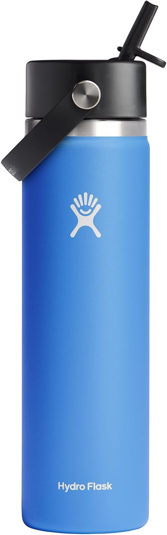 Hydro Flask Water Bottle - Insulated Stainless Steel - Wide Mouth Flex Straw Lid, Non Spill, Leakproof and Refillable in 24 Oz Cascade