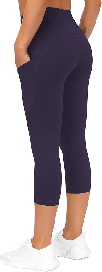 THE GYM PEOPLE Thick High Waist Capris Yoga Pants with Pockets, Tummy Control Workout Running Yoga Leggings for Women