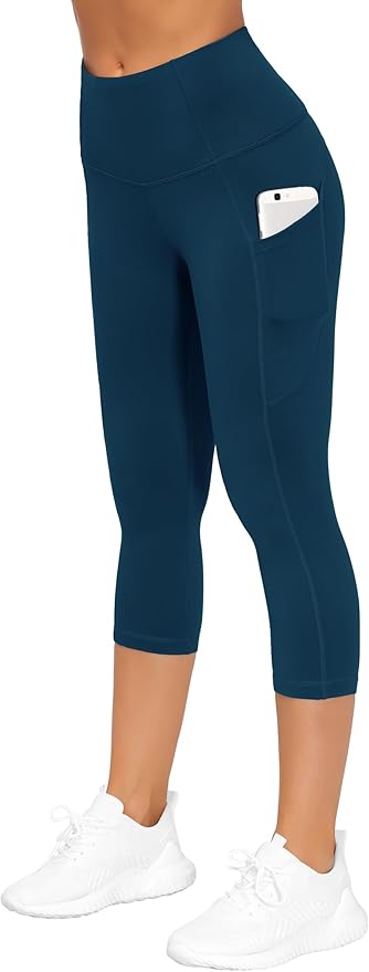 THE GYM PEOPLE Thick High Waist Capris Yoga Pants with Pockets, Tummy Control Workout Running Yoga Leggings for Women