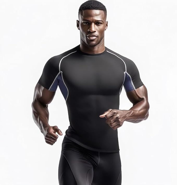 Audoc Compression Shirt Men 3 Pack Quick-Dry Athletic Baselayer 4-Way Stretch Moisture-Wicking Short Sleeve Workout Shirts