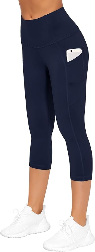 THE GYM PEOPLE Thick High Waist Capris Yoga Pants with Pockets, Tummy Control Workout Running Yoga Leggings for Women