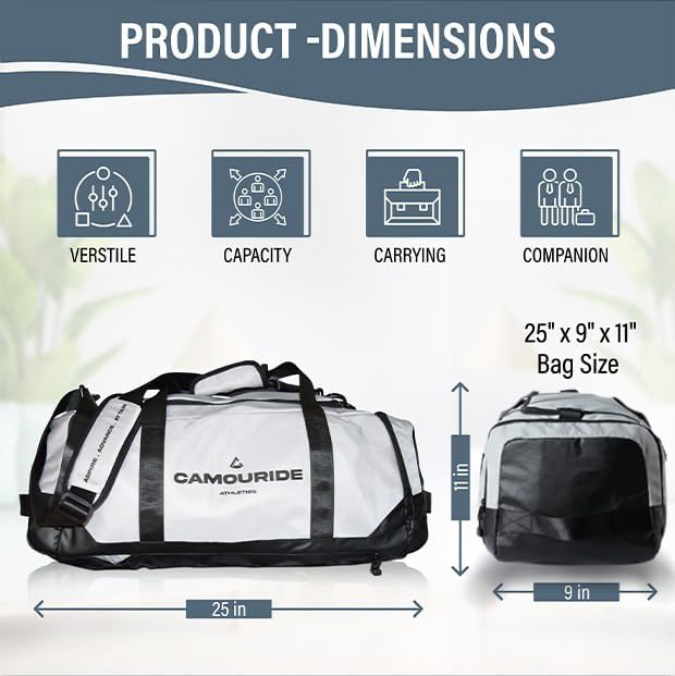 45L Workout Gym Bag for Men & Women – Waterproof Carry On Gym Duffle Bags for Men - Convertible Gym Bag with Shoe Compartment & Wet Pocket for Sports, Weekends & Fitness - Classic Grey