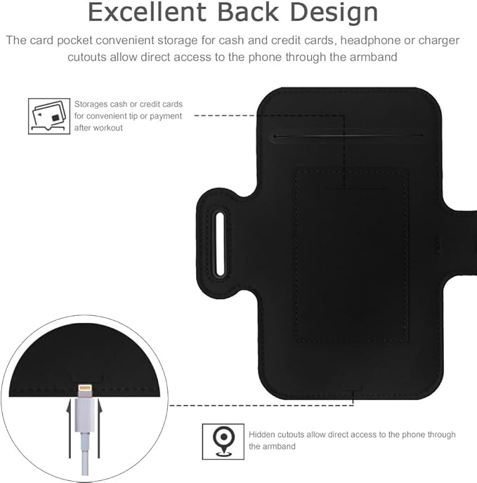 JEMACHE Slim Running Phone Armband for iPhone 17 16 15 14 13 Pro Max, Samsung Galaxy S25 S24 S23 S22 Ultra/Plus with Earphone Holder (Black) L