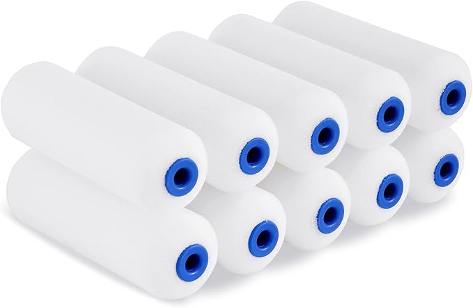 Mister Rui 10 Pack 4 Inch High Density Foam Paint Roller Covers - Small Mini Rollers for Painting Walls, Cabinets, Cupboards, Doors