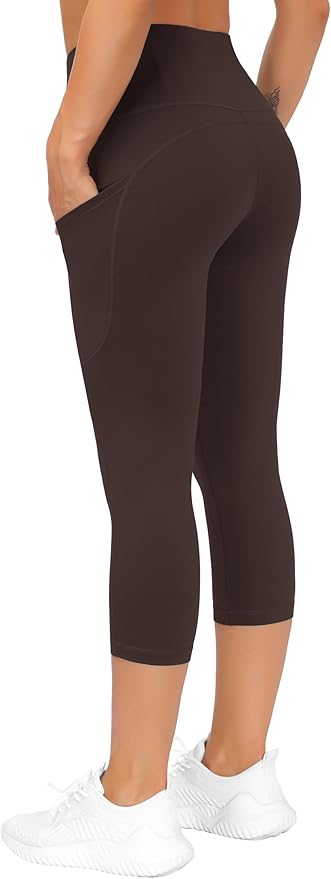 THE GYM PEOPLE Thick High Waist Capris Yoga Pants with Pockets, Tummy Control Workout Running Yoga Leggings for Women