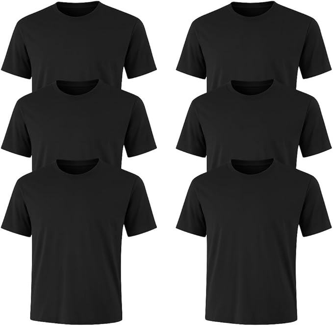 6-Pack Bulk Men’s T-Shirts – Soft Pre-Shrunk Premium Cotton, Short Sleeves, Reinforced Collar, Crew Neck, Casual Fit