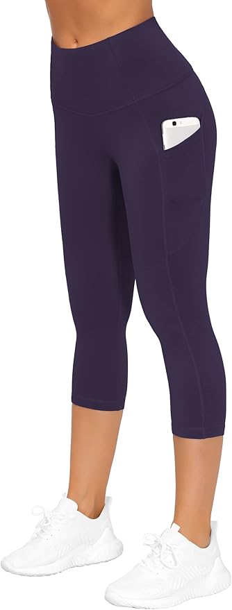 THE GYM PEOPLE Thick High Waist Capris Yoga Pants with Pockets, Tummy Control Workout Running Yoga Leggings for Women