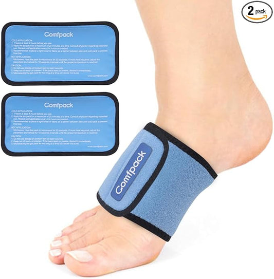 Cold Therapy Wrap with 2 Packs for Pain Relief, Reusable Gel Ice Packs for Foot Plantar, Wrist, Ankle, Great for Sprains, Muscle Pain, Bruises, Injuries