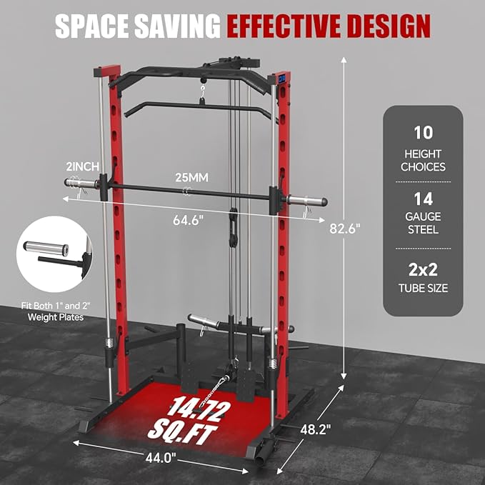 FAGUS Smith Machine Home Gym Power Cage with Pulley System, Space Saving Design Squat Rack with Full Body Strength Training Attachments, PEC Station & Fixed Cable Crossover Optional