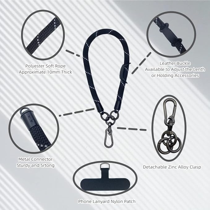 Phone Lanyard Wrist Strap Phone Strap Wrist Lanyard for Cell Phone Around the Hand with Lanyard Patch (Black Reflective)