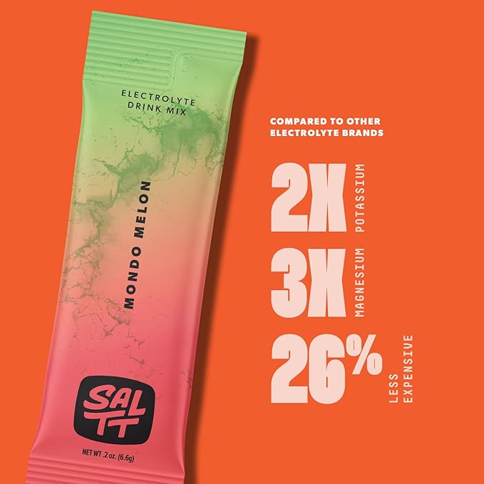 SALTT Electrolytes Powder Flavored Drink Mix - Mondo Melon - 30 Hydration Packets - Magnesium, Potassium, Sodium, Trace Minerals - Zero Sugar & Gluten Free - Travel Essentials