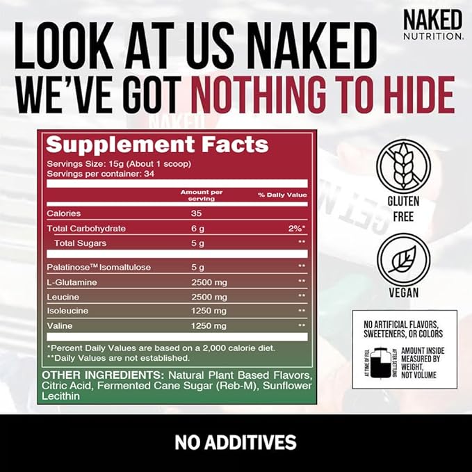 NAKED Cherry Lime BCAAs Amino Acids Powder, 100% Pure 2:1:1 Formula, Vegan Branched Chain Amino Acids, Instantized All Natural BCAA Powder Supplement - 501 Grams, 34 Servings