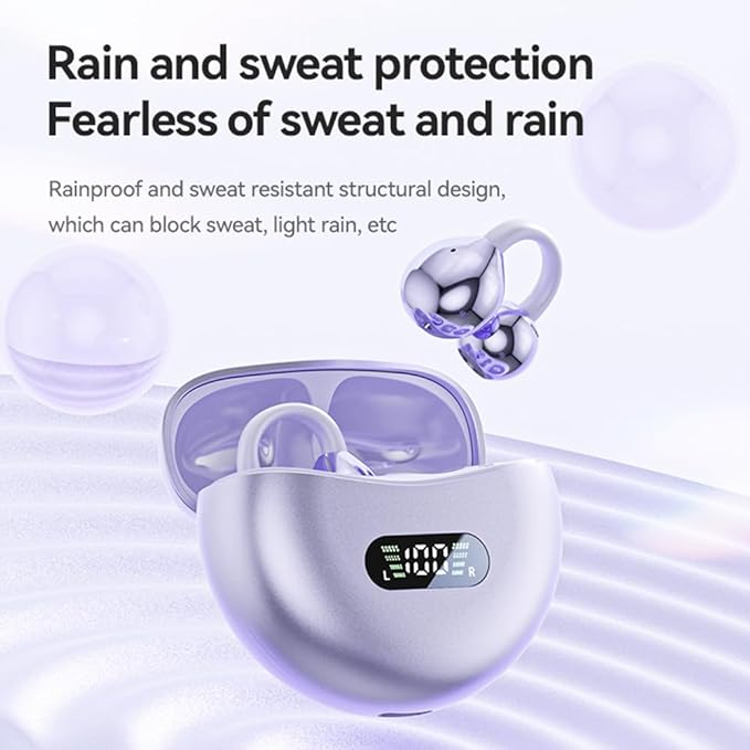 Clip-on Earbuds,Open Ear Earbuds Wireless Bluetooth 5.4, Lightweight Open Ear Headphones with C-Shaped Bridge,Slim Hook,60H Battery,Waterproof,for Glasses Wearers and Workouts (Purple)