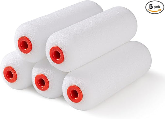 Mister Rui 4 Inch Foam Roller Covers 5-Pack, 30kg/m³ Medium Density - Washable & Reusable for Smooth Finish on Furniture, Cabinets, DIY Projects