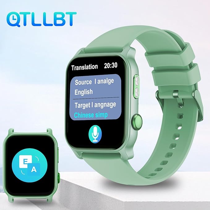 QTLLBT 8 Language Translation smartwatch Bluetooth Call (Answer Make Call) Flashlight 300MAH Fitness Tracker IP68 Waterproof 100 Sports Heart Rate Monitor for Android iPhone Women smartwatch (Green)
