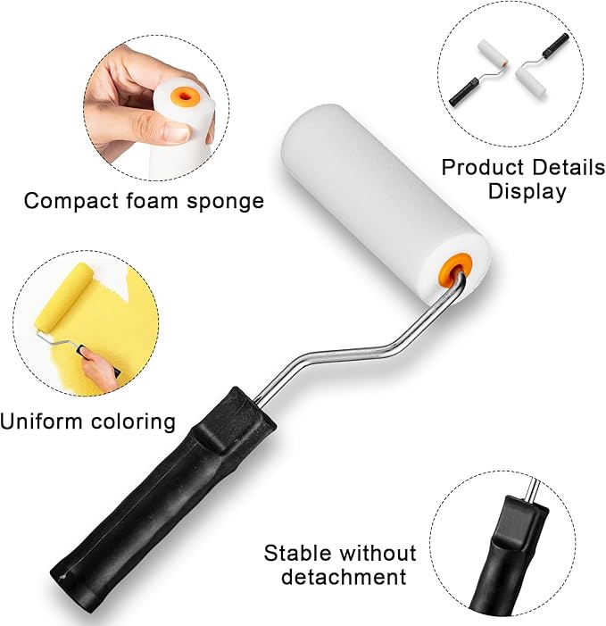 Yeaqee 20 Pcs Paint Roller 4'' Foam Paint Roller with Roller Frame High Density Cover Refills Small Paint Roller Mini Paint Roller Tool for Home Painting, Doors, Cabinets, DIY Projects, Repair Room
