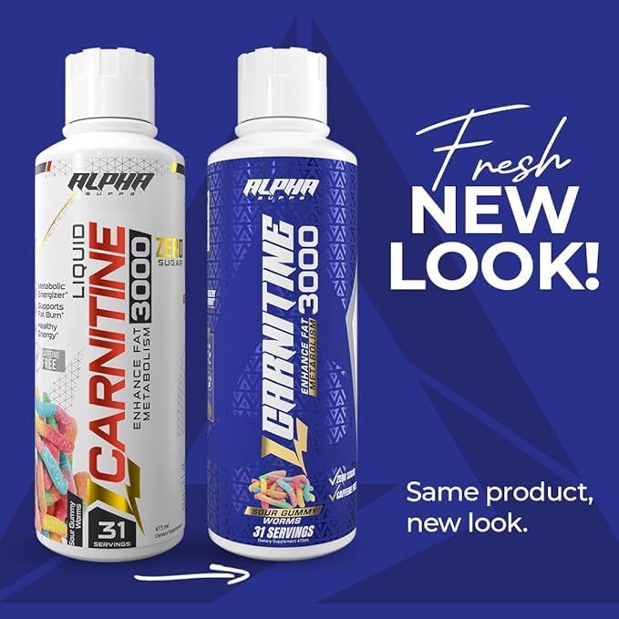 Alpha Supps L Carnitine Liquid 3000 | Stimulant-Free L-Carnitine Supplement for Men & Women | Pre-Workout Energy Boost & Muscle Recovery | Zero Sugar, Fat, & Carbs | 31 Servings (Blue Gummy)