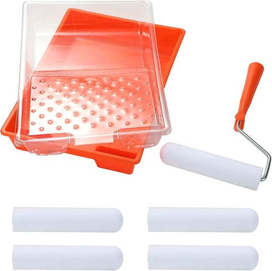 6 Inch Paint Roller,Foam Paint Roller with High Density Sponge Roller Refills, Frame, Tray, and Liner,Foam Roller for Painting Walls, Cabinets,Doors and Ceilings,Pack of 8