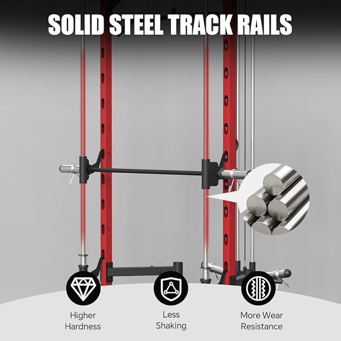 FAGUS Smith Machine Home Gym Power Cage with Pulley System, Space Saving Design Squat Rack with Full Body Strength Training Attachments, PEC Station & Fixed Cable Crossover Optional