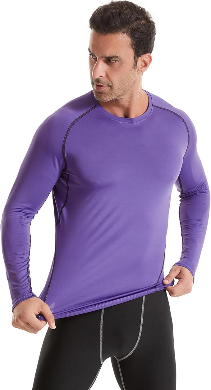 5,6 Pack Men's Compression Shirts Long Sleeve Rash Guard Workout Undershirt Base Layer Athletic Shirt