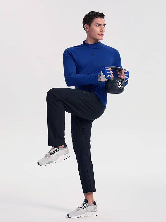 Mens Long Sleeve Turtleneck Workout Shirts Moisture Wicking Mock Neck Double Sides Brushed T-Shirts