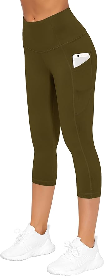 THE GYM PEOPLE Thick High Waist Capris Yoga Pants with Pockets, Tummy Control Workout Running Yoga Leggings for Women