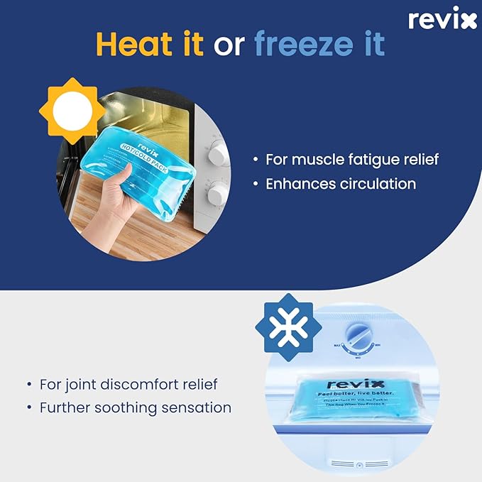 REVIX Ice Packs for Injuries Reusable, 2 Packs Hot & Cold Gel Ice Packs with PVC Cooling Design & Adjustable Strap, Flexible Therapy on Joints, Muscles, Shoulder, Back and Knee (10" x 5" Blue)