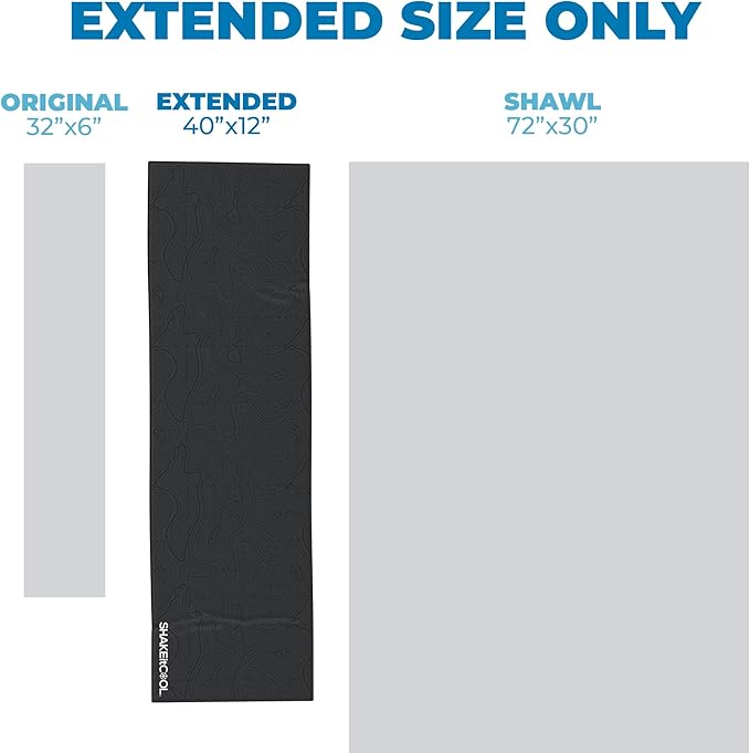 SHAKEitCOOL Extended Size Cooling Towel โ Be Cool in Style - Heat Relief, Soft, Lightweight, Sun Protection, Easy Clean - Perfect for Biking, Hiking, Running, Yoga, Golf, Gardening - Black Topo M