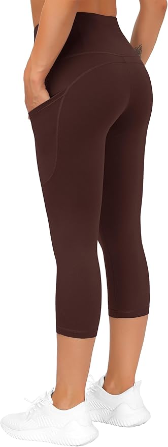 THE GYM PEOPLE Thick High Waist Capris Yoga Pants with Pockets, Tummy Control Workout Running Yoga Leggings for Women