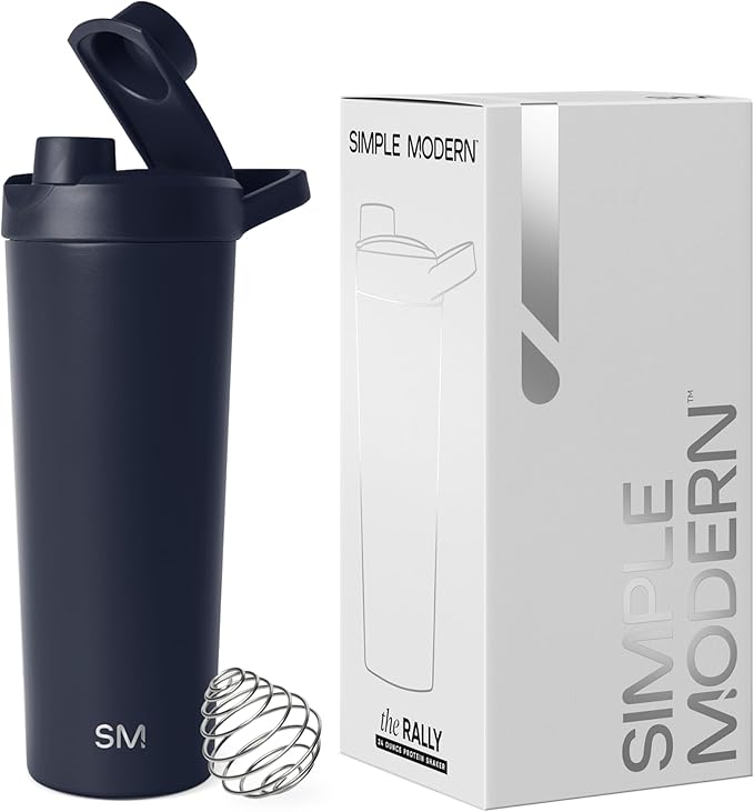 Simple Modern Stainless Steel Shaker Bottle with Ball 24oz | Metal Insulated Cup for Protein Mixes, Shakes and Pre Workout | Rally Collection | Deep Ocean