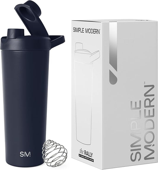 Simple Modern Stainless Steel Shaker Bottle with Ball 24oz | Metal Insulated Cup for Protein Mixes, Shakes and Pre Workout | Rally Collection | Deep Ocean