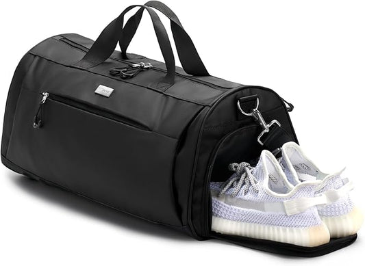 TOPDesign Gym Bag for Women & Men, Unisex Duffel Bag with Shoe Compartment & Wet Pocket for Travel Sports Gym (M Black)