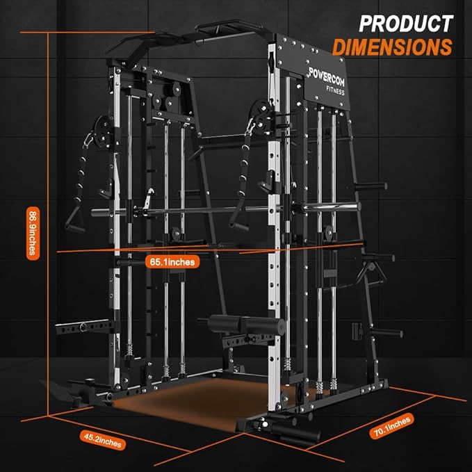 Power Cage 2300lbs Smith Machine Squat Rack with LAT-Pull Down System & Cable Crossover Machine, Training Equipment with Leg Hold-Down Attachment Weight Cage for Home Gym